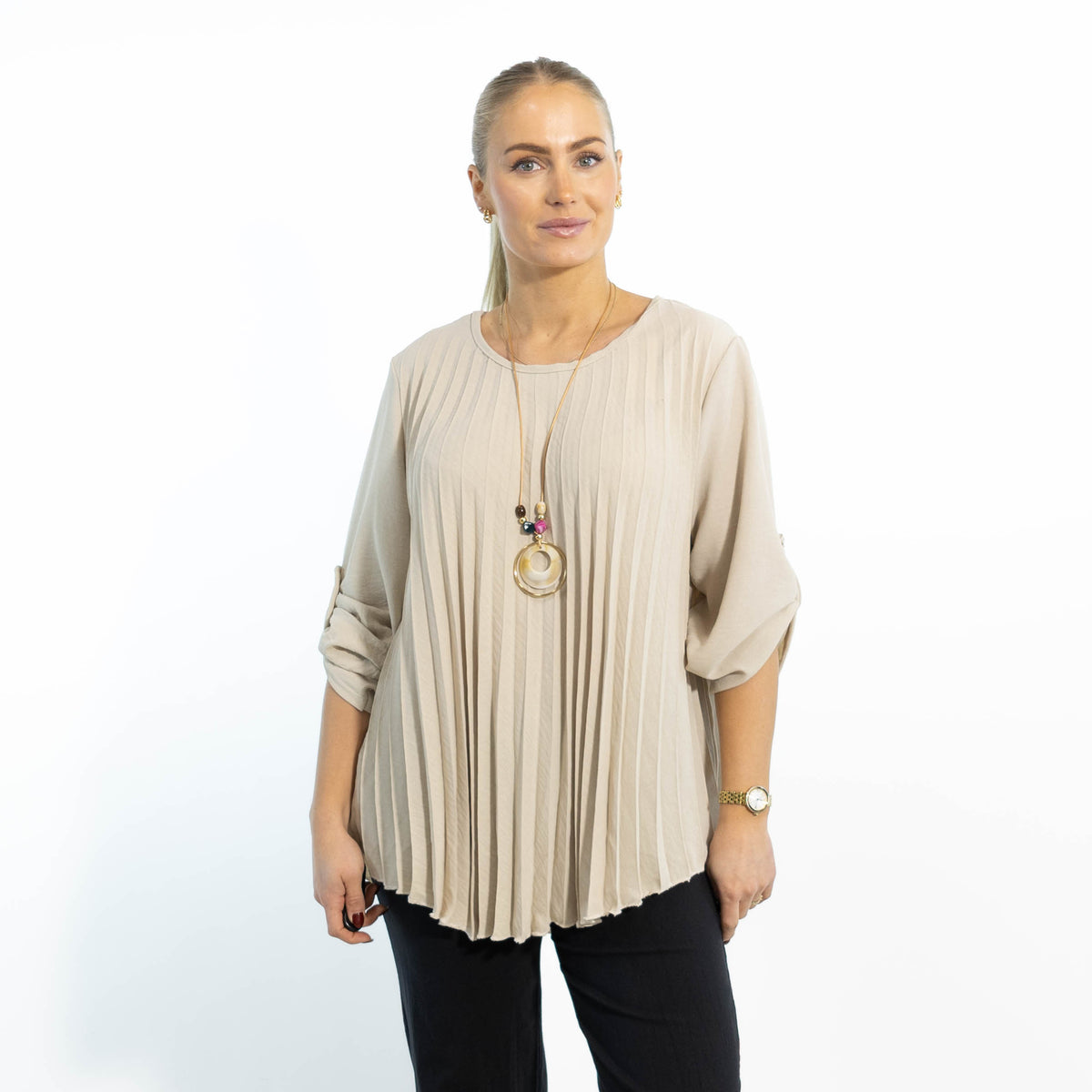Bolette plisse overdel m. kæde, Beige