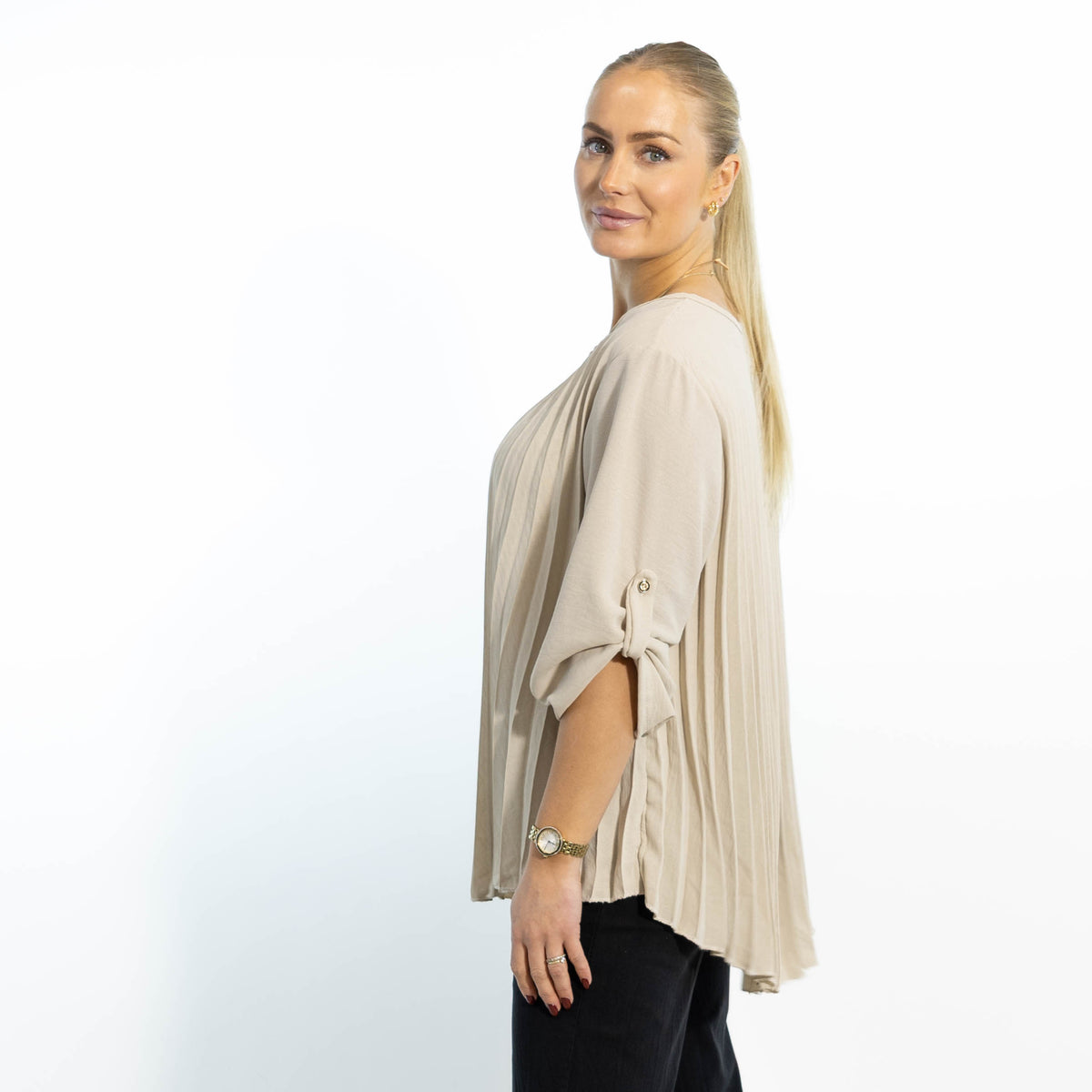 Bolette plisse overdel m. kæde, Beige