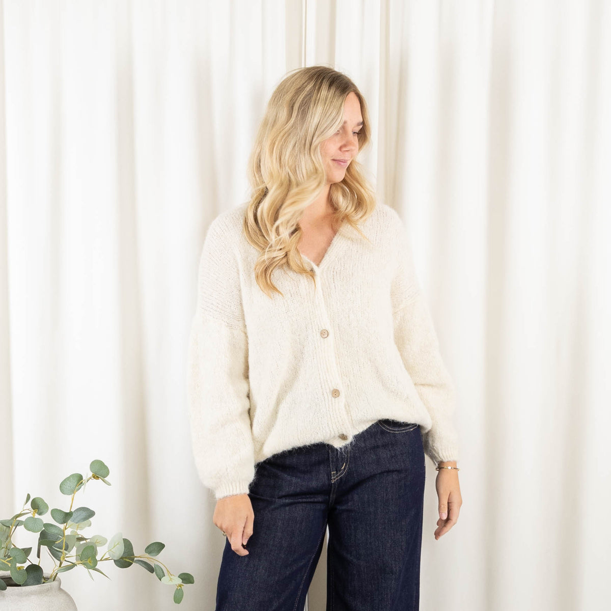 Leona cardigan, Råhvid