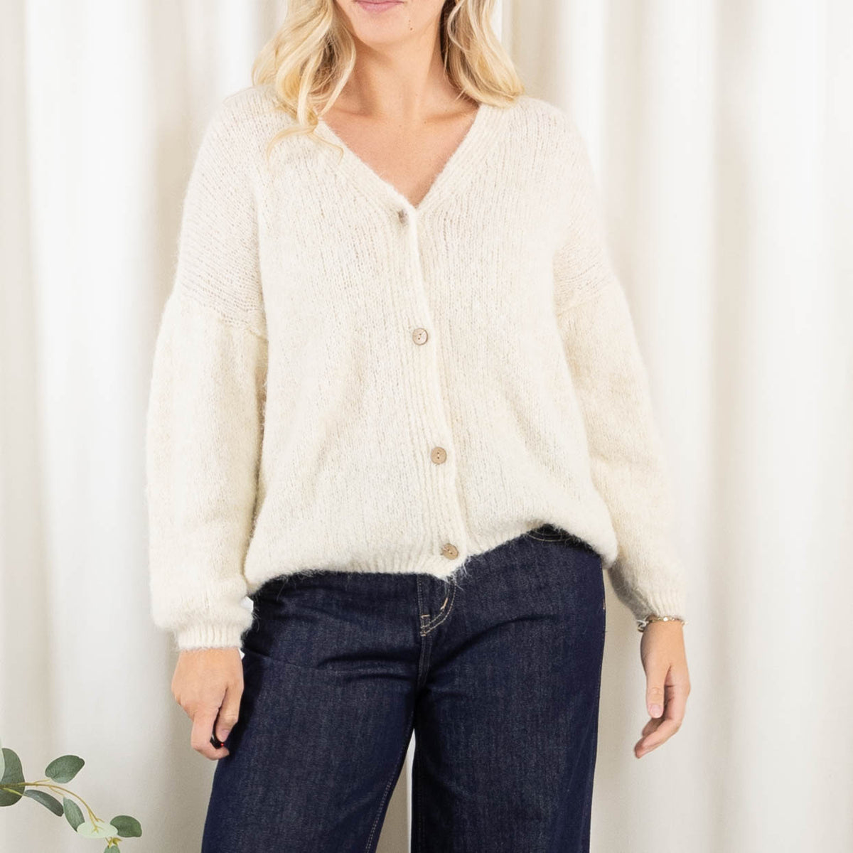 Leona cardigan, Råhvid